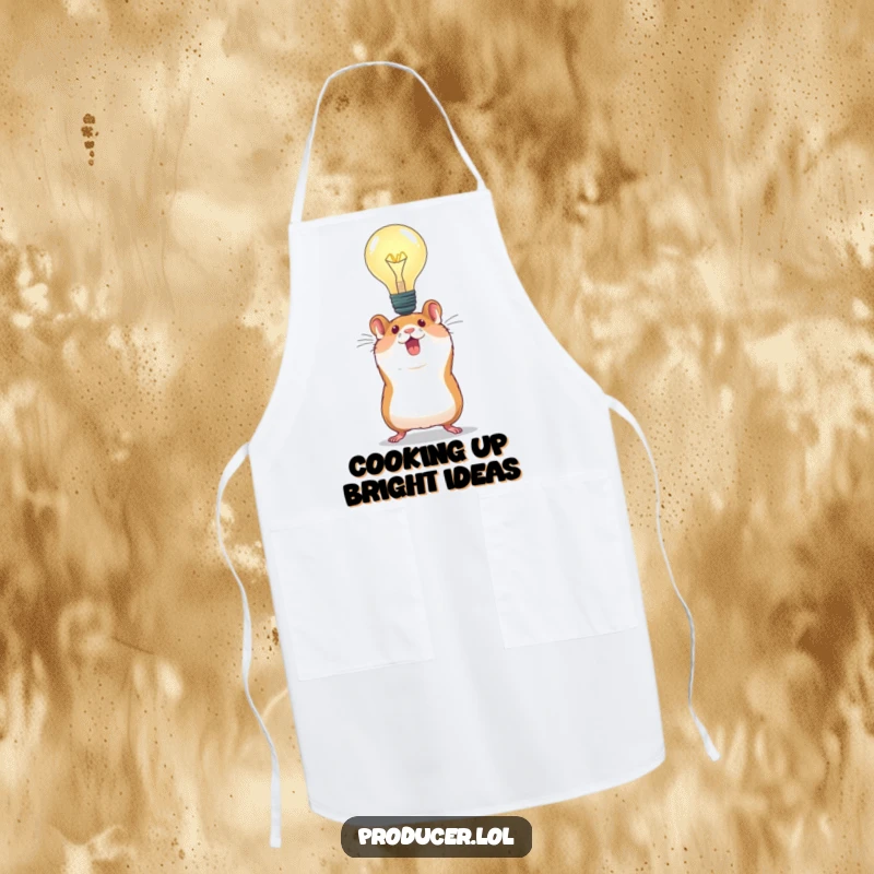Funny Hamster Idea Apron: An energetic hamster proudly hoists a light bulb, ready to protect your clothes with a dose of ingenious humor.
