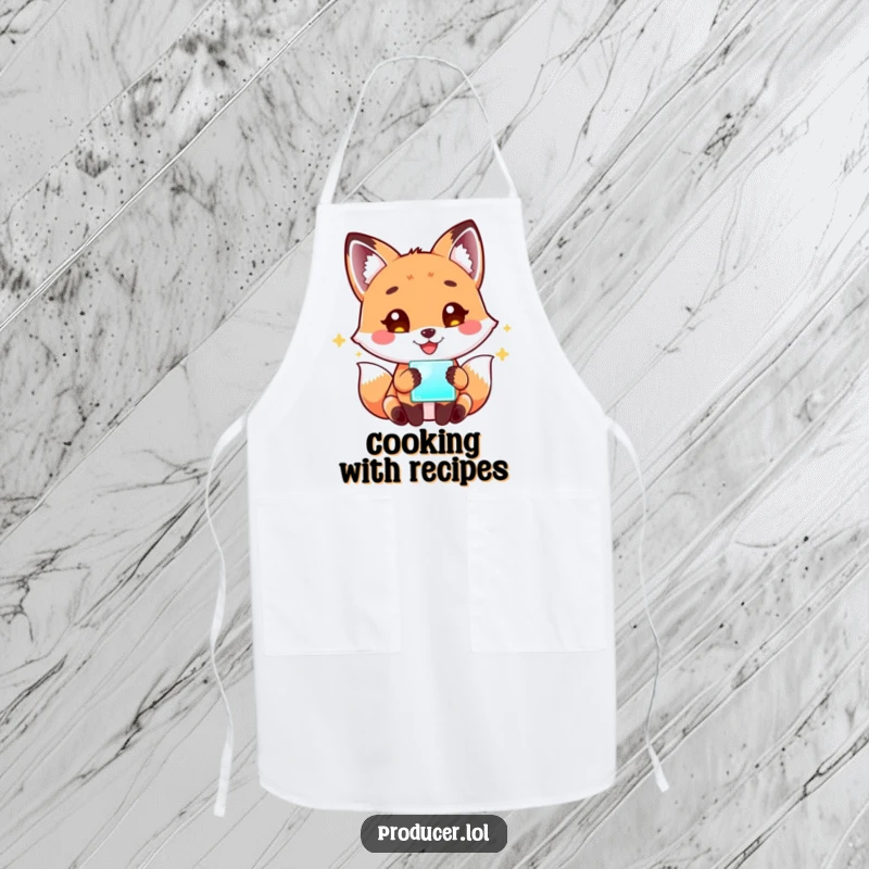 Funny Fox Tech Apron: A playful fox with a happy face is mesmerized by a glowing screen, keeping your clothes clean with style and humor.