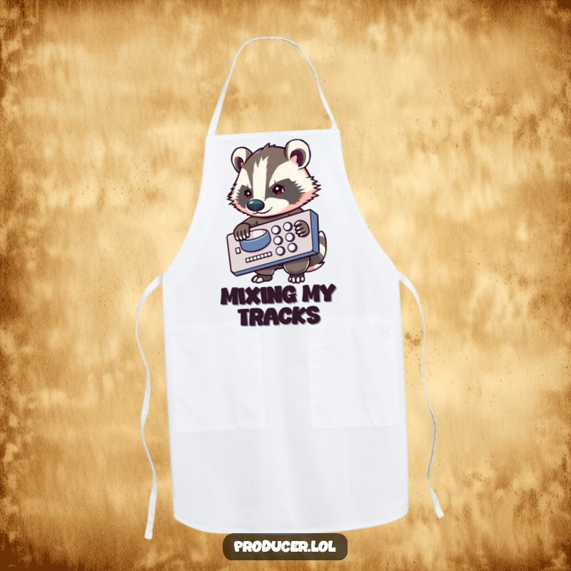 Funny badger apron, cooking and mixing, music producer theme, kitchen accessory, humorous gift for culinary artists.