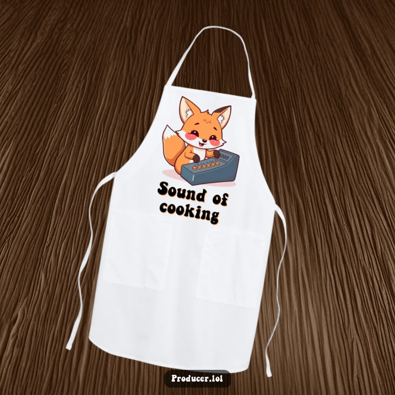 Funny fox apron, DJ theme, cooking and partying, cheerful kitchen accessory, humorous gift for hosts.