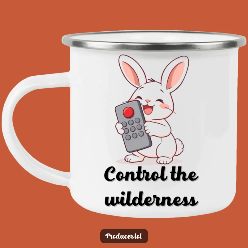 Funny Bunny Button Pusher Camping Mug: Adventure with Full Control