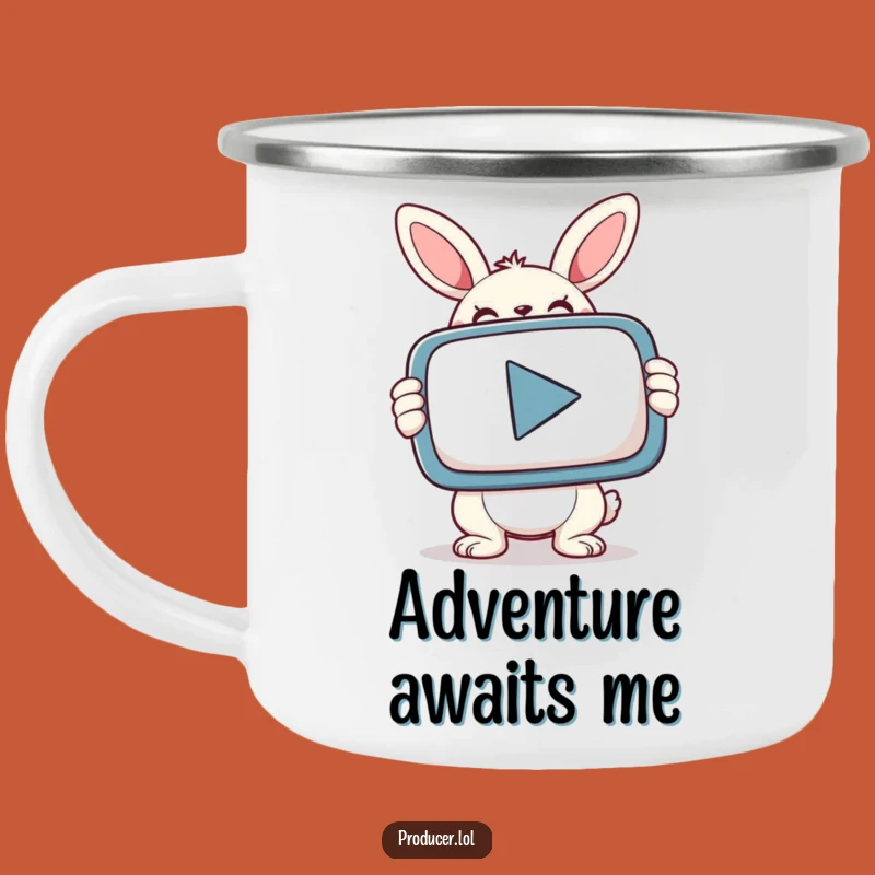 Funny Bunny Gamer Camping Mug: Adventure Fuel with Play Button
