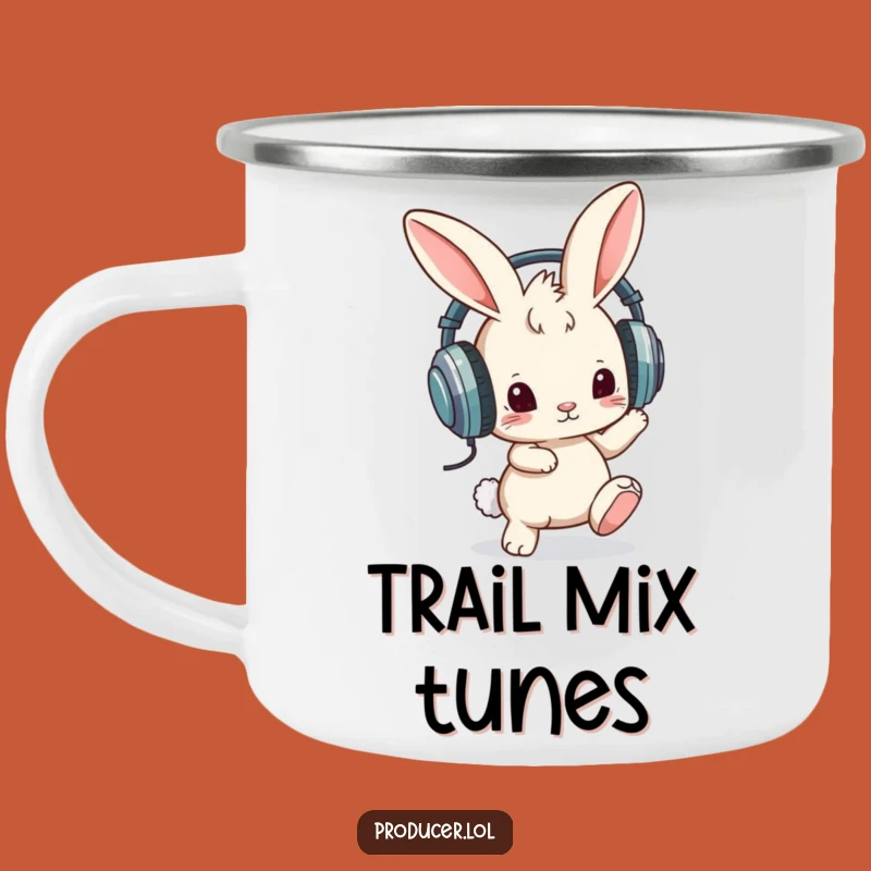Funny Camping Mug: Bunny Headphones - Music by the Fire