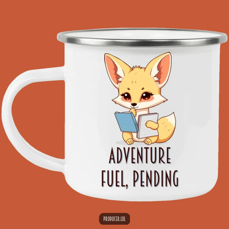 Funny Fennec Fox Camping Mug - Pondering Scriptwriter's Campfire Thoughts