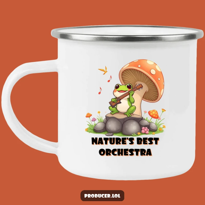 Funny Frog Symphony Camping Mug: Outdoor Music from a Mushroom - Hilarious Gift