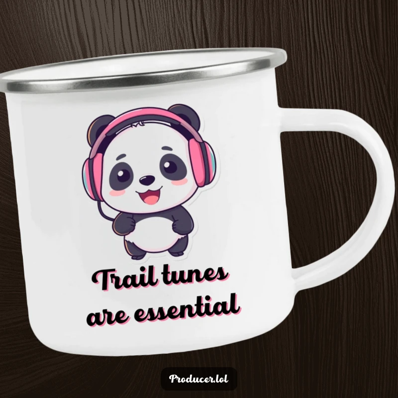 Funny Panda DJ Camping Mug: A panda DJ ready for adventure, perfect funny gift for outdoor music fans.