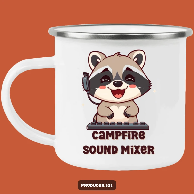 Funny Raccoon Sound Mixer Camping Mug: Outdoor Audio Drinkware Gift