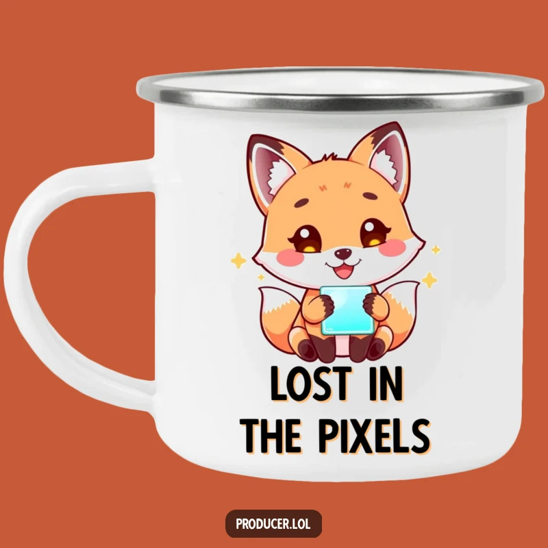 Funny Fox Camping Mug: Enamel Playful Fox Screen Mug - Rugged & Hilarious Outdoor Gift!