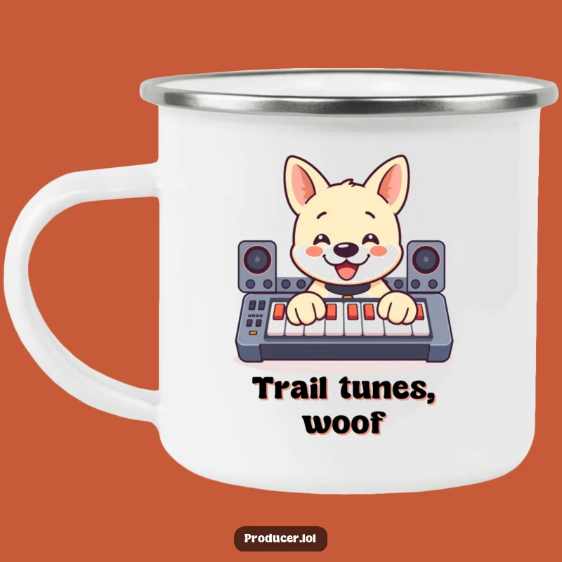 Funny Dog DJ Camping Mug: Outdoor Soundboard Paws - Adventurous Funny Gift!