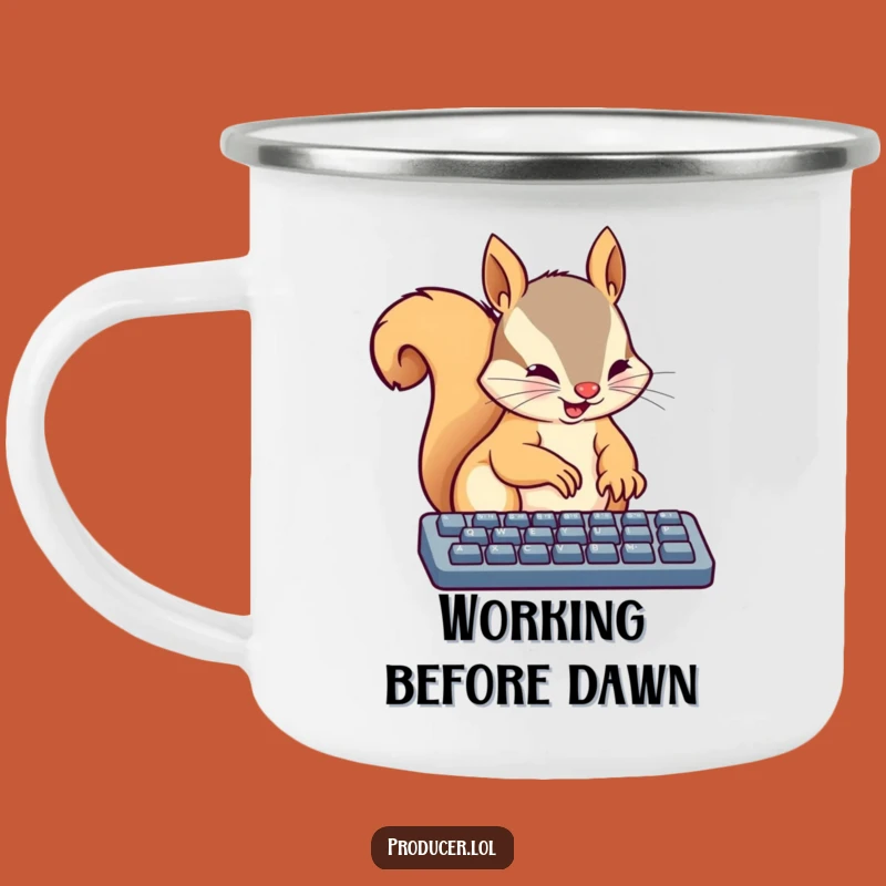 Funny Squirrel Keyboard Camping Mug: Productive Adventures, Hilarious Style, Great Gift