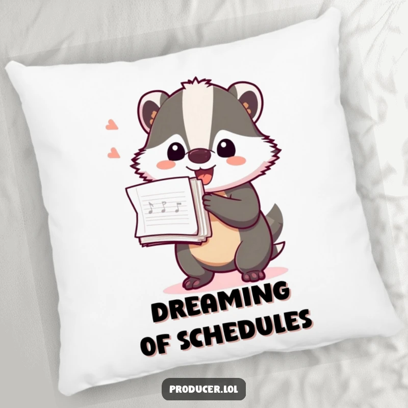 Funny Badger Producer Pillow: A playful badger holding a stack of production notes, adding comfort and a touch of humor.
