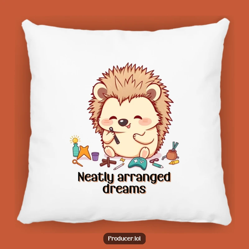 Funny Hedgehog Pillow: Cozy Comfort with a Hilarious Organizer Scene, Gift Pillow