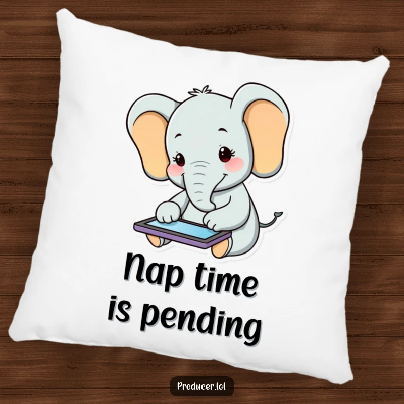Funny Elephant Pillow: A plush cushion displaying a smiling elephant happily using a tablet, perfect for relaxation.