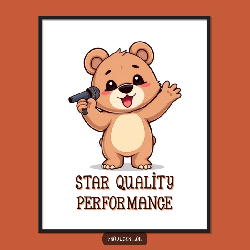 Funny Bear Cub Performance Art Print: Instant Humorous Decor, Perfect Funny Gift!