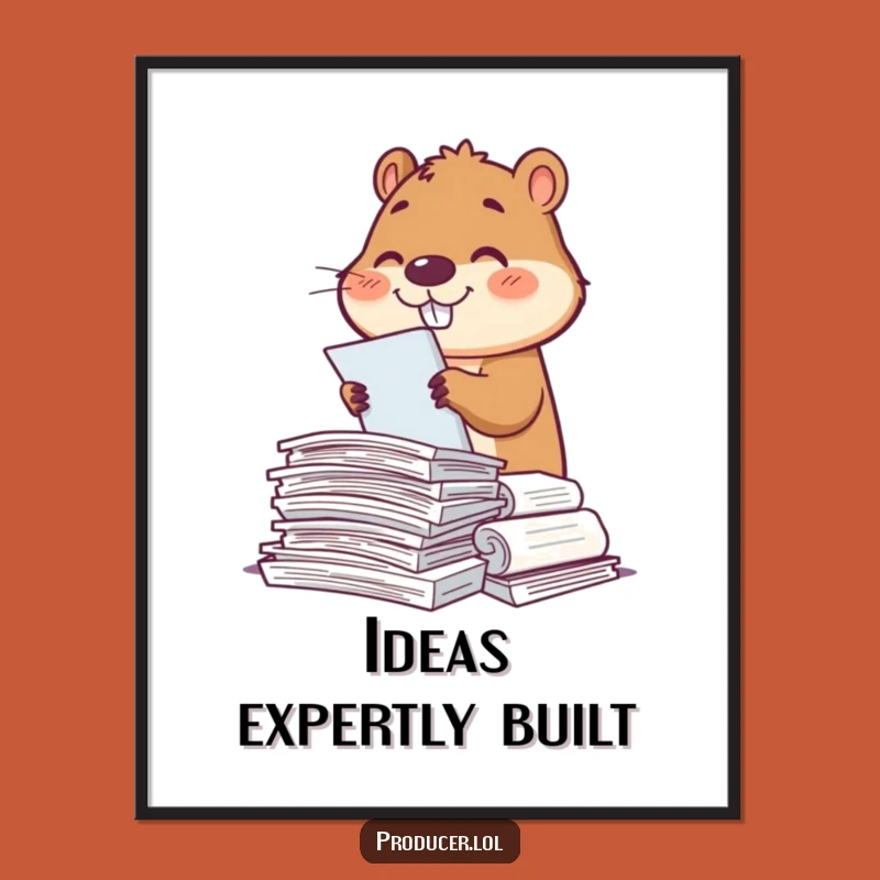 Funny Beaver Script Sorter Digital Art: Diligent Work Print, Hilarious Decor for Writers
