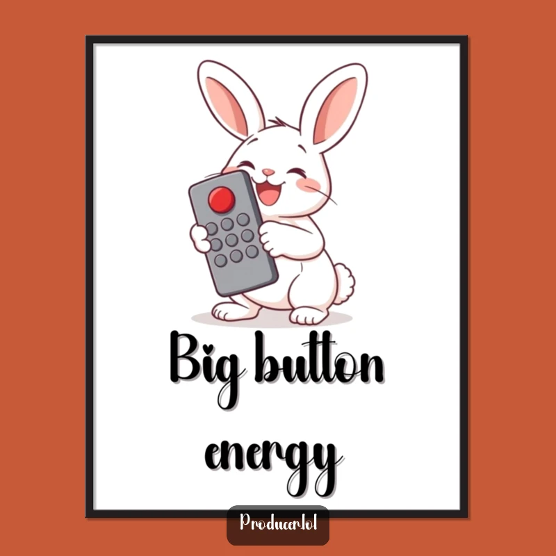 Funny Bunny Button Pusher Digital Art: Instant Joyful Control for Your Walls