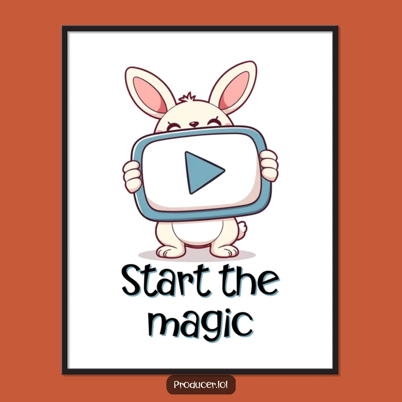 Funny Bunny Gamer Digital Art: Play Button Power Print