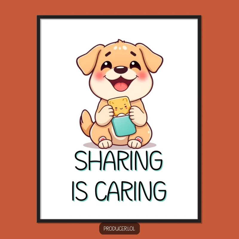 Funny Dog Sharing Snack Digital Art: Happy Pup Decor Gift