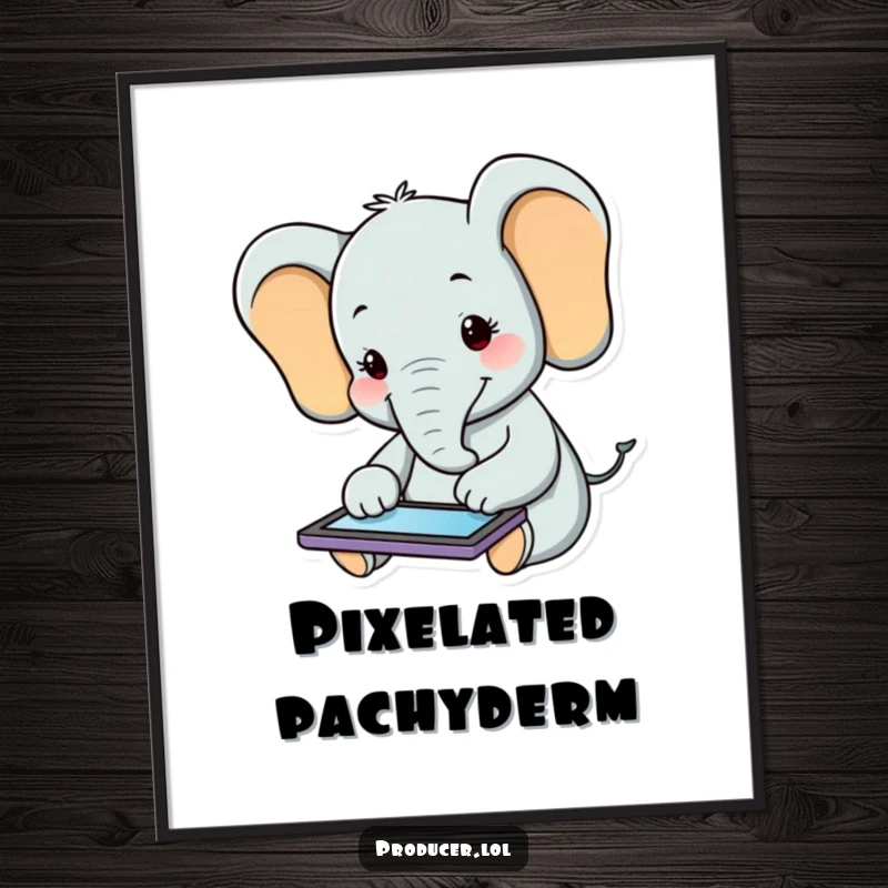 Funny Elephant Digital Art: A happy elephant is shown engrossed in a tablet, adding a humorous and heartwarming touch to any decor.
