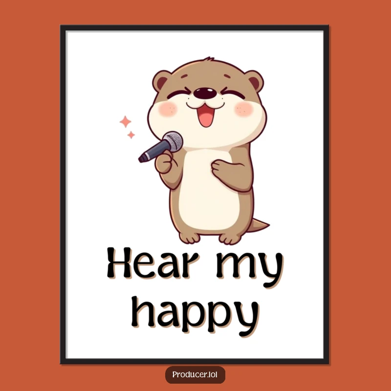 Funny Otter Digital Print: Delighted Singer Wall Art for Music Rooms