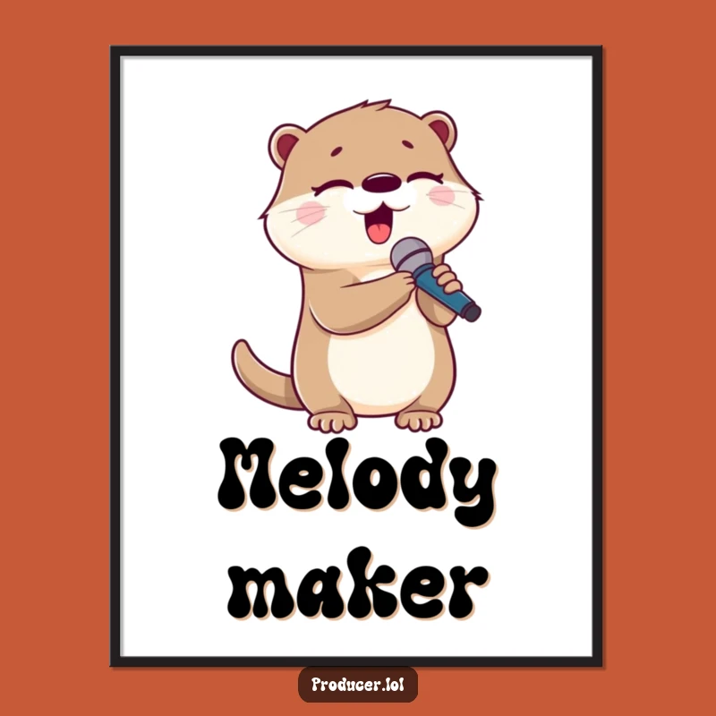 Funny Otter Singing Digital Art - Microphone Performer Wall Decor