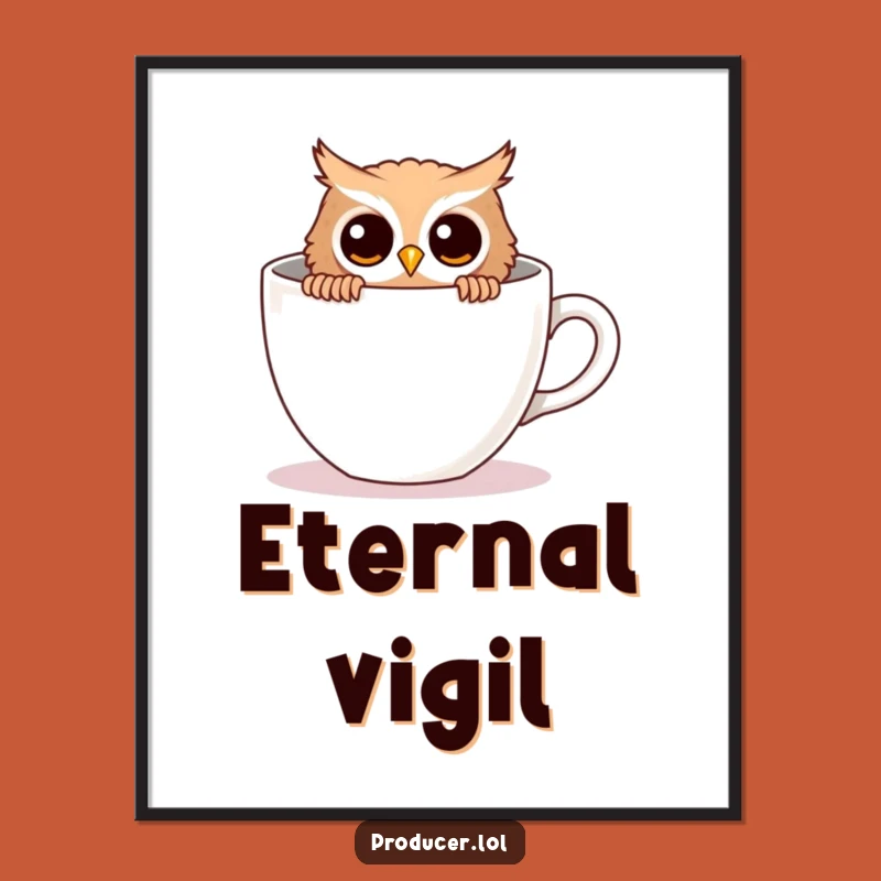 Funny Owl Digital Art - Curious Peek, Empty Cup Instant Download