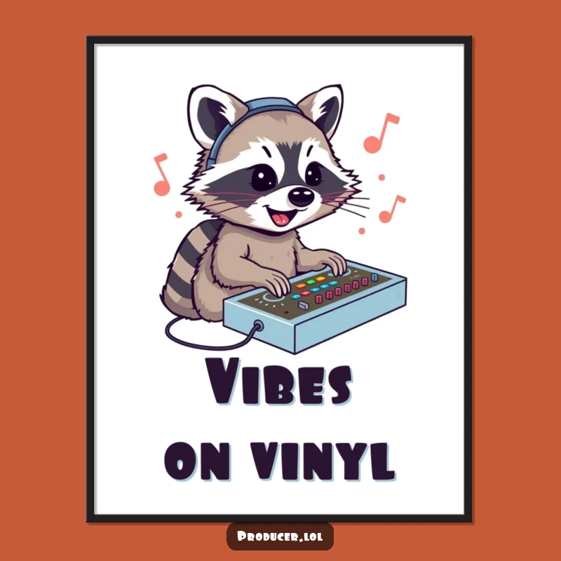 Funny Raccoon DJ Digital Art Print: Hilarious Music Producer Artwork Download
