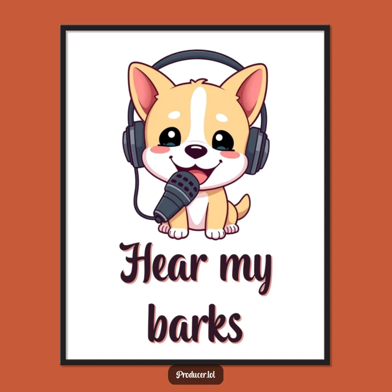 Funny Dog DJ Digital Art: Headset Mic Vibes, Instant Gift Decor