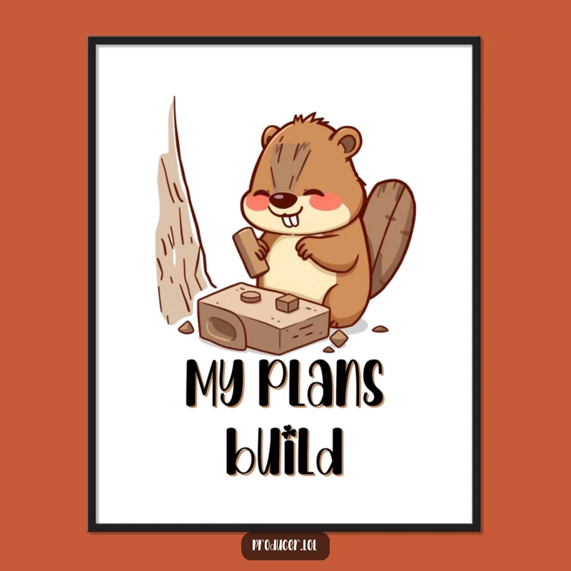 Funny Beaver Digital Art: Hilarious Set Piece Construction Scene, Instant Download Gift
