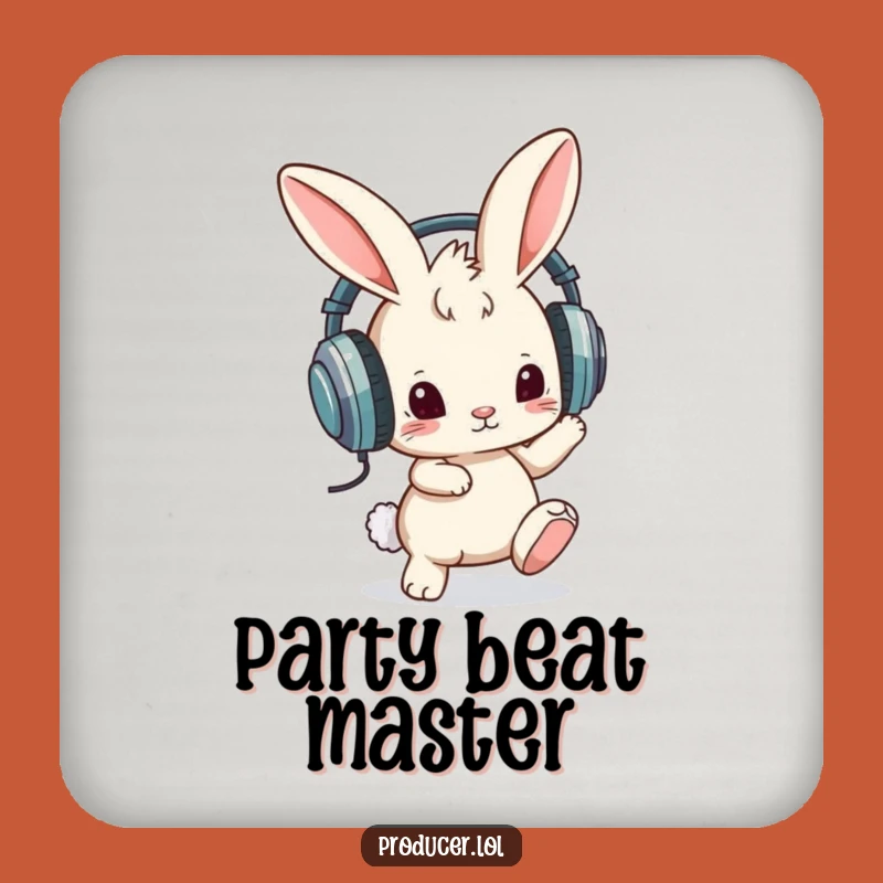 Funny Drink Coaster: Bunny Headphones - Protect Surfaces with Beats!