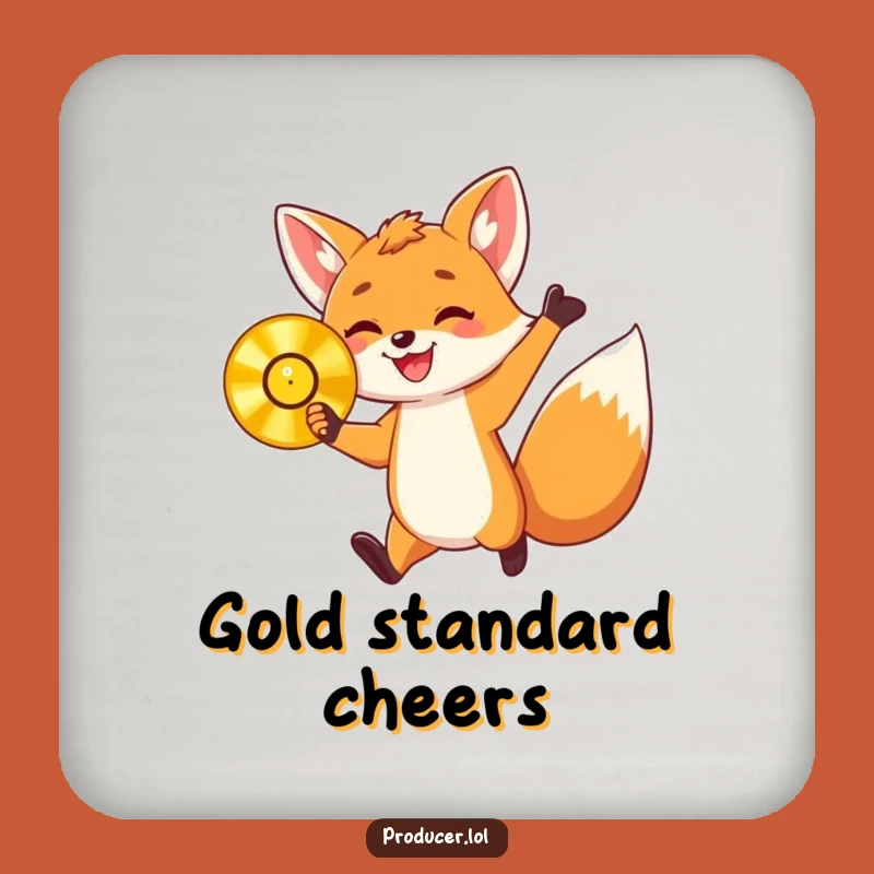 Funny Drink Coaster: Fox Cub Golden Record - Protect Surfaces with Wins!