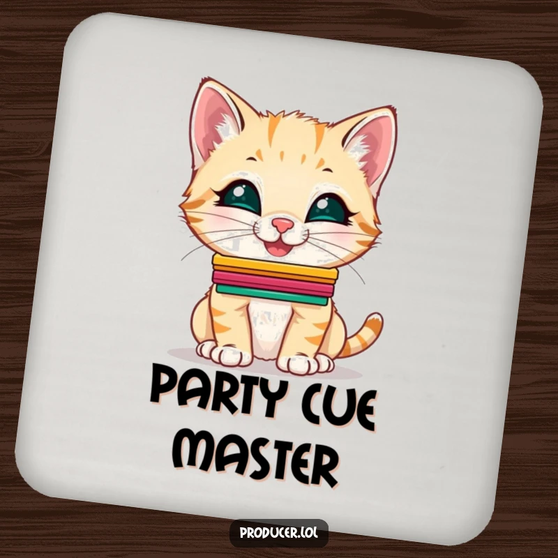 Funny Kitten Coaster: A giggling kitten balancing cue cards on its nose, a charming and humorous protector.