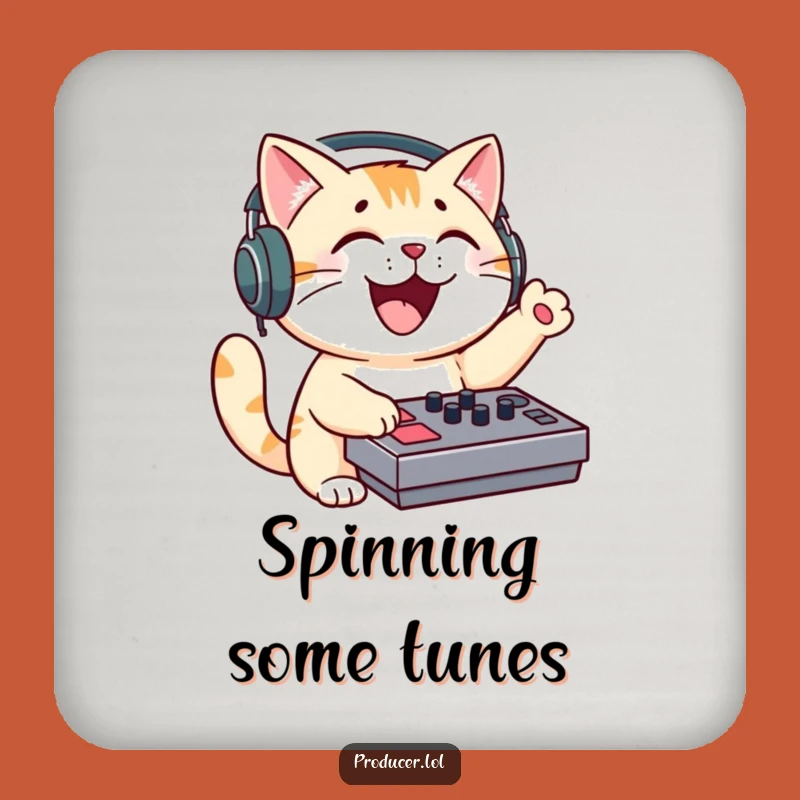 Funny Cat DJ Drink Coaster - Music Mixer Protector for Tables