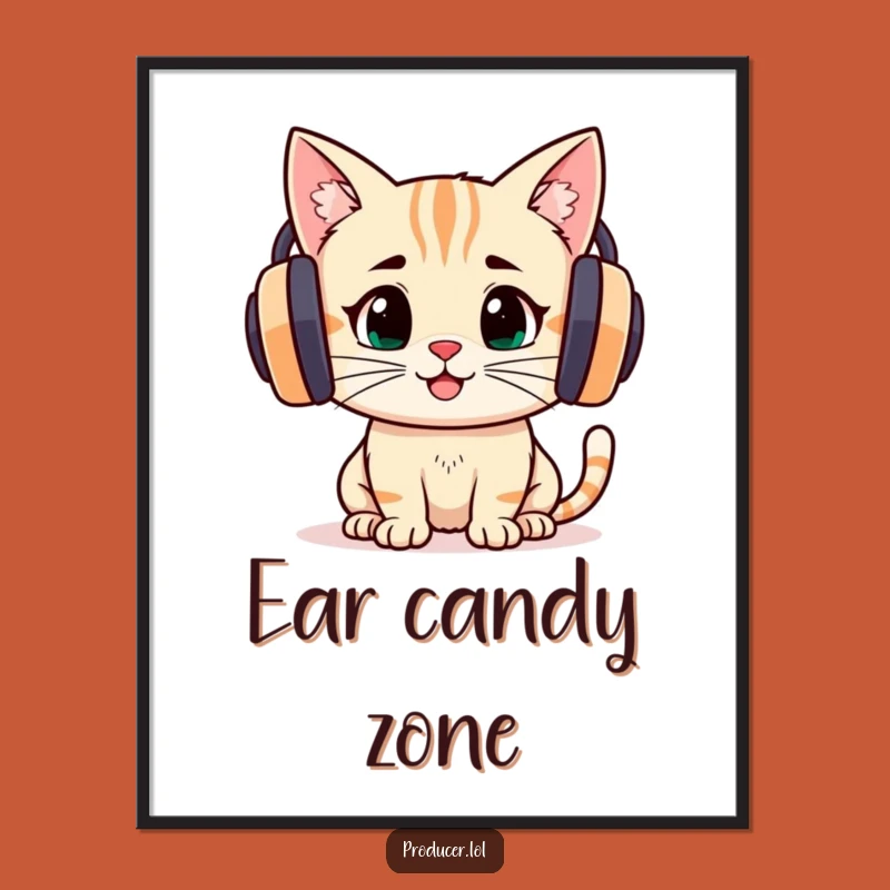 Funny Cat Listening Poster, Music Art Print, Hilarious Wall Decor Gift