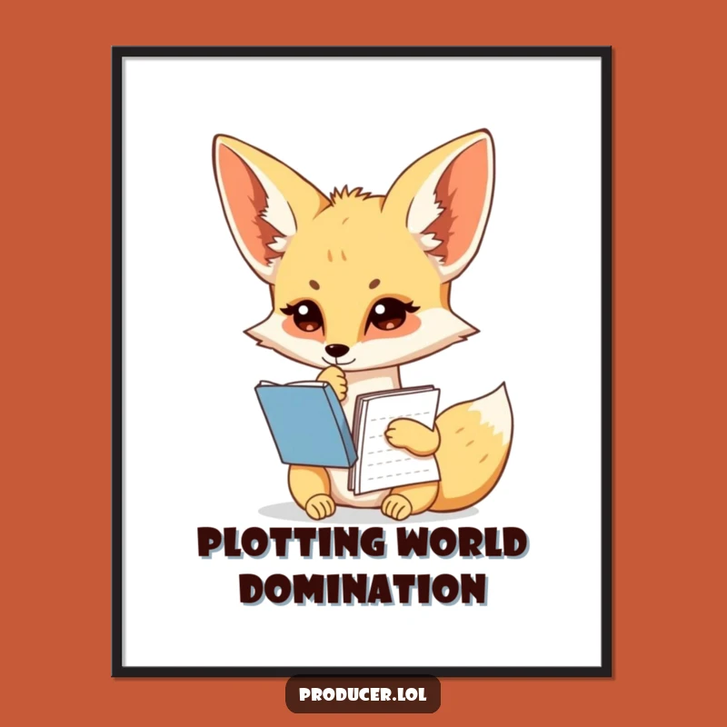Funny Fennec Fox Poster - Pondering Script Notebook Wall Art