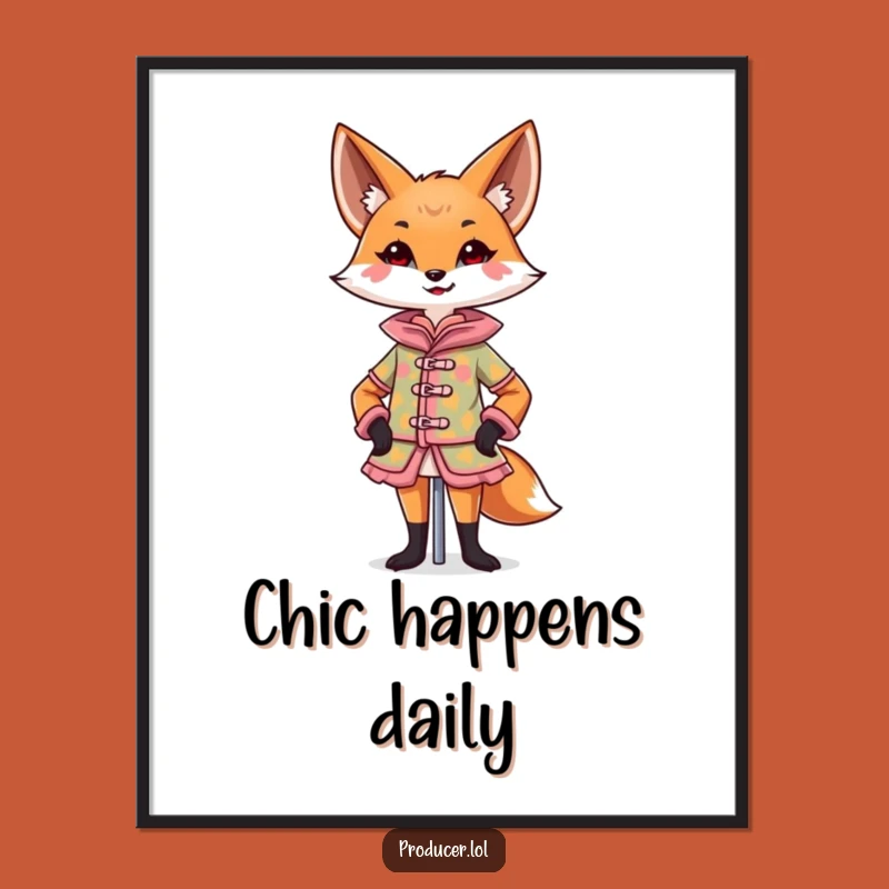 Funny Fox Poster: Confident Costume Design Art, Hilarious Fashion Statement, Giftable Decor