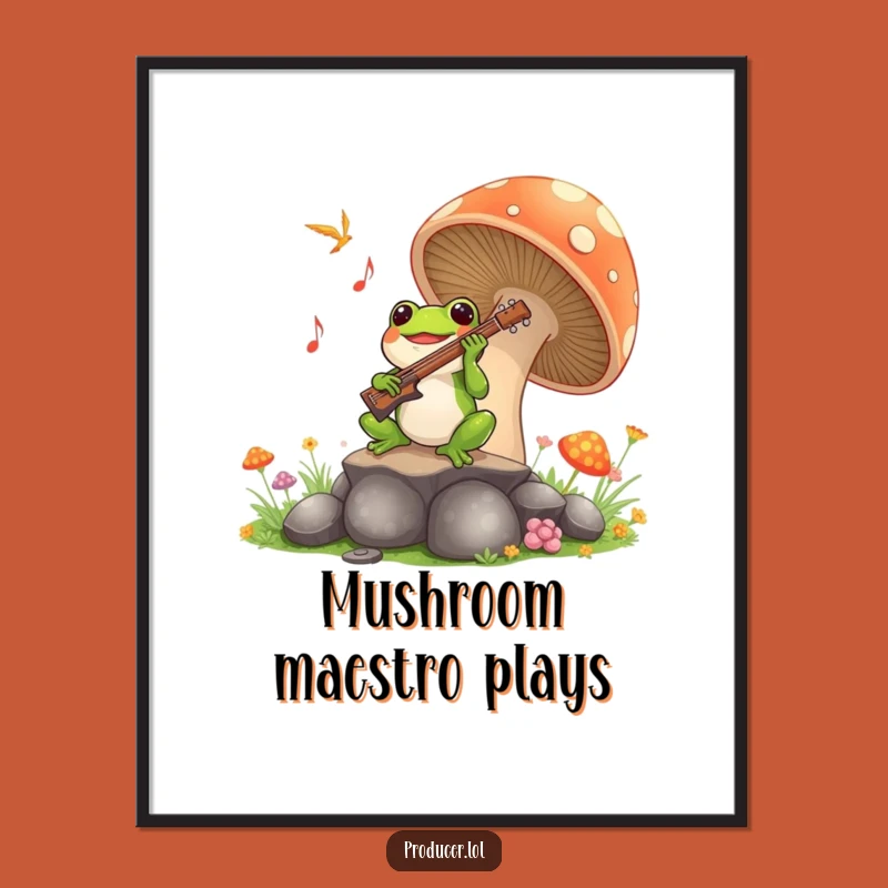 Funny Frog Symphony Poster: Vibrant Mushroom Music Art - A Hilarious Gift