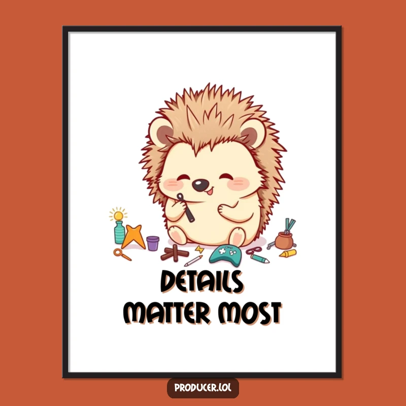 Funny Hedgehog Poster: Meticulous Organizer Art, Hilarious Prop Arrangement, Giftable Decor