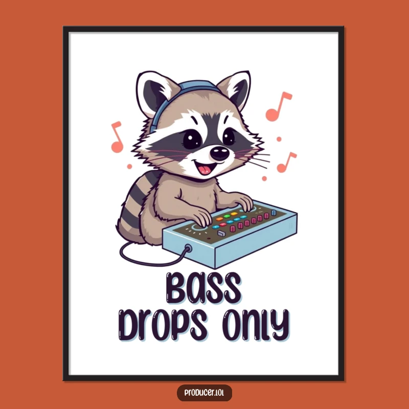 Funny Raccoon DJ Poster: Hilarious Music Producer Artwork to Decorate Your Studio Wall