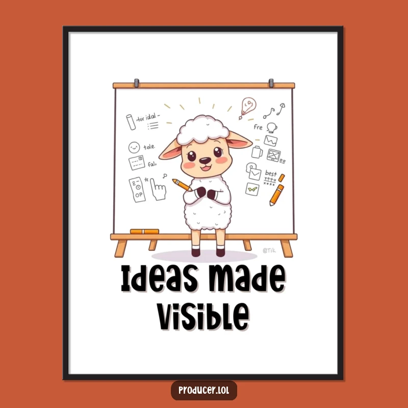 Funny Sheep Poster: Enthusiastic Idea Sketch Art, Hilarious Concepts, Giftable Decor
