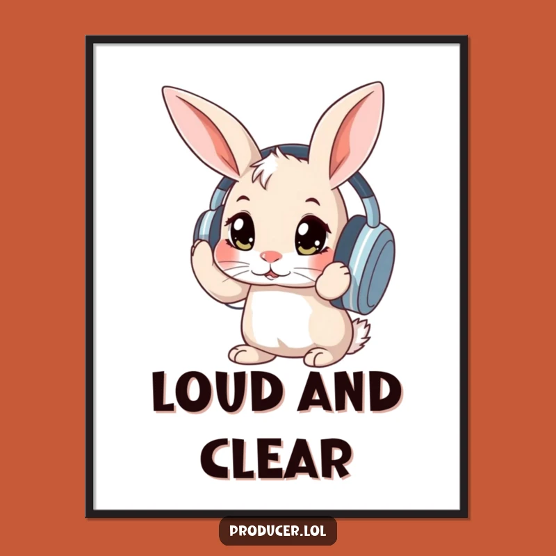 Funny Rabbit Headphones Poster: Whimsical Sound Art for Your Wall