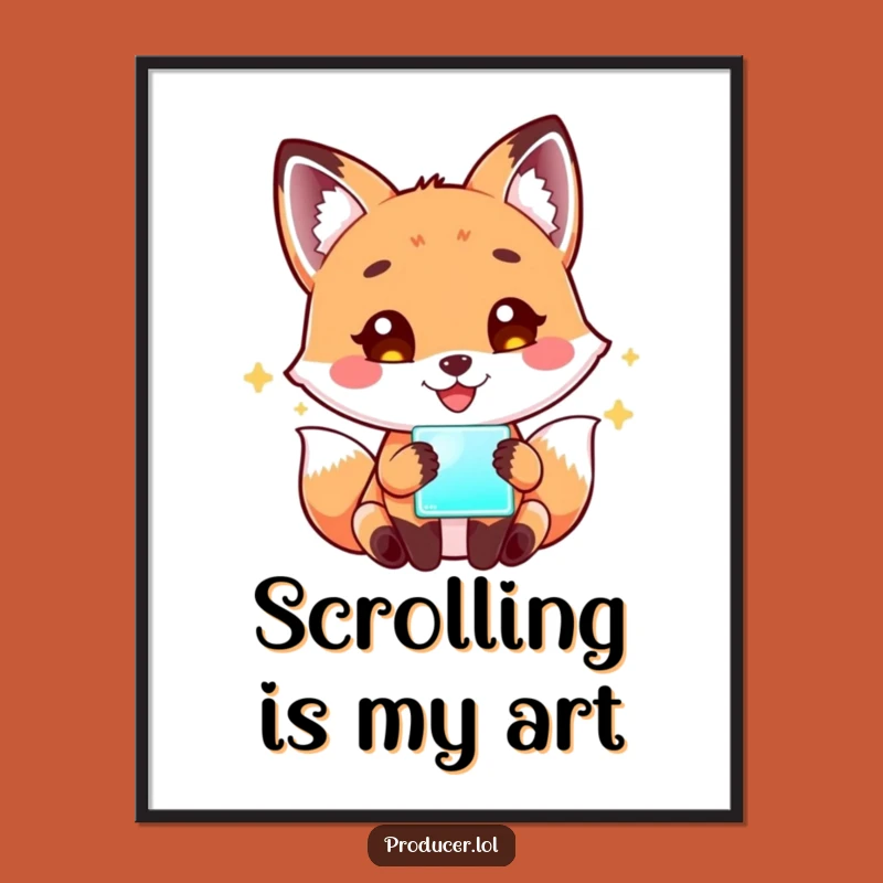 Funny Fox Tech Poster: Playful Fox Glowing Screen Art Print - Hilarious Wall Decor Gift!