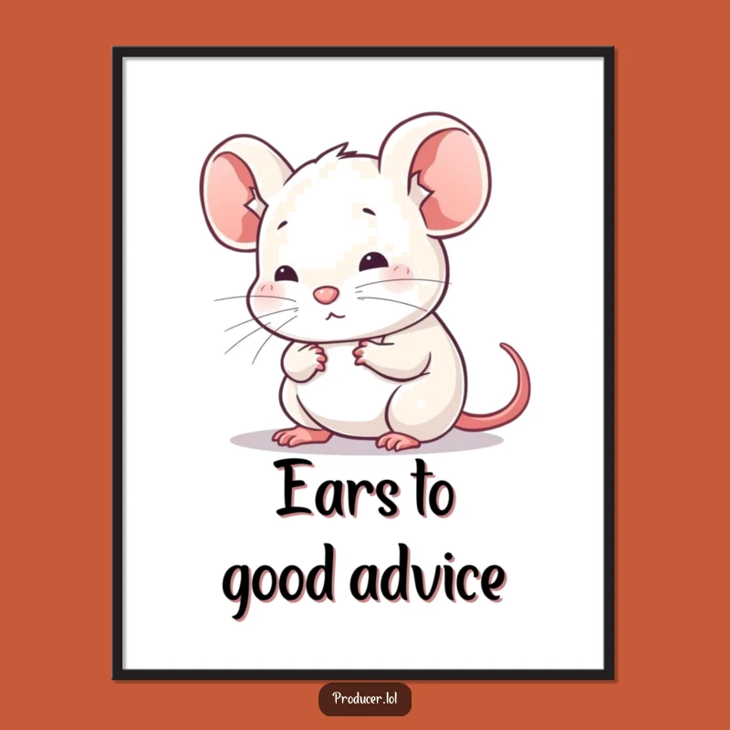Free Printable Wall Art: Thoughtful Mouse Listening, Funny Animal Downloadable Art