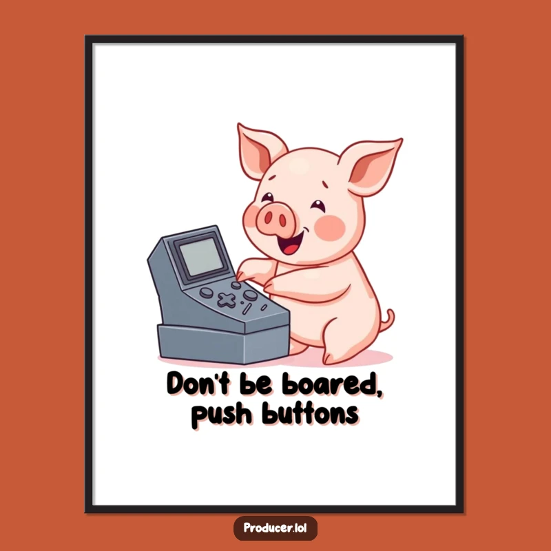 Free Printable Wall Art: Button-Pushing Pig's Console Fun, Hilarious Downloadable Art for Tech Lovers