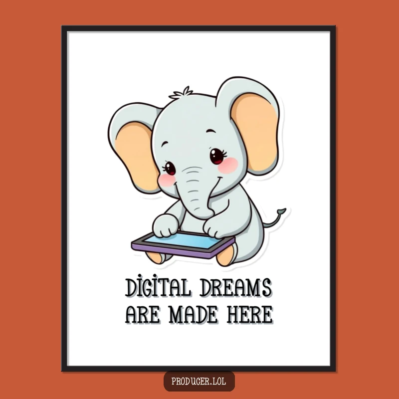 Free Printable Wall Art: Happy Elephant's Tech Time Funny Downloadable Decor