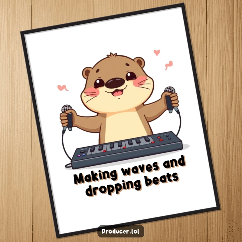 Funny Free Printable Otter Wall Art, cheerfully juggling microphones and a soundboard, a dynamic piece for any room.
