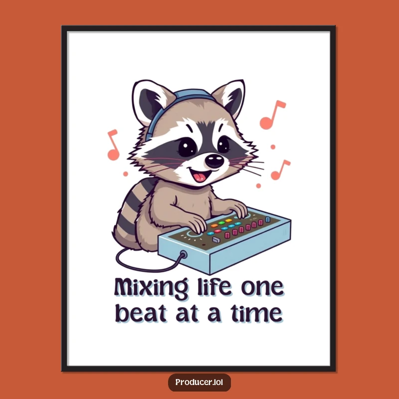 Free Printable Wall Art: Funny Raccoon DJ Mastering Sound Waves, Humorous Downloadable Art!