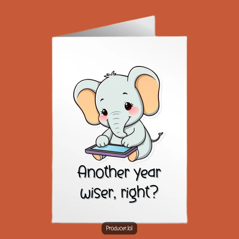 Free Printable Birthday Card: Happy Elephant Loves Tech Funny Downloadable Gift