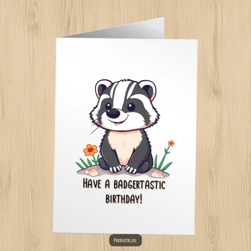 Funny Free Printable Birthday Card: A proud badger confidently overlooking a colorful and vibrant performance set.