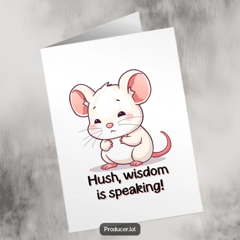 Funny Free Printable Birthday Card: An attentive mouse with big ears listens carefully, a charming and humorous birthday message.